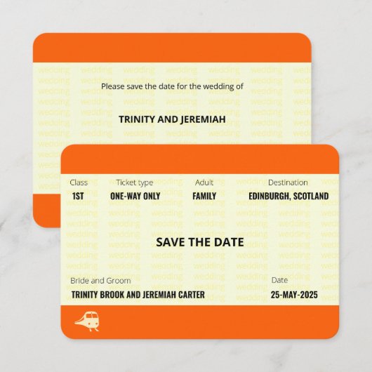 treinkaartje | Bruiloft Save the Date Familie Kaart (Voorkant / Achterkant)