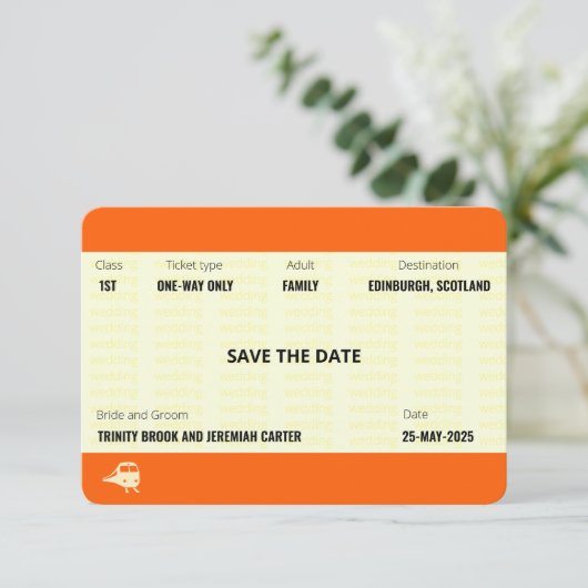 treinkaartje | Bruiloft Save the Date Familie Kaart (Staand voorkant)