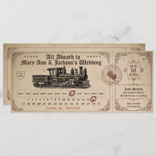 treinkaartje bruiloft uitnodiging (Voorkant / Achterkant)