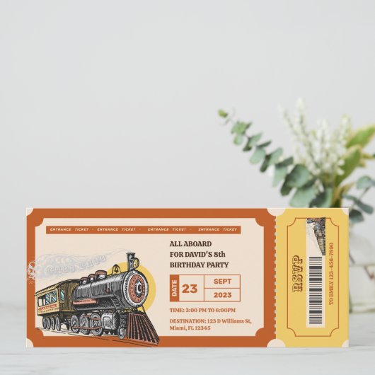 Treinkaartje Choo Retro Verjaardag uitnodiging (Staand voorkant)