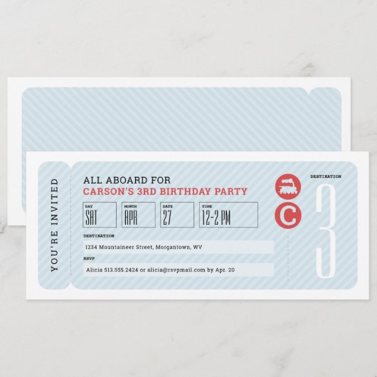 Treinkaartje verjaardagsfeestje voor kinderen kaart (Voorkant / Achterkant)