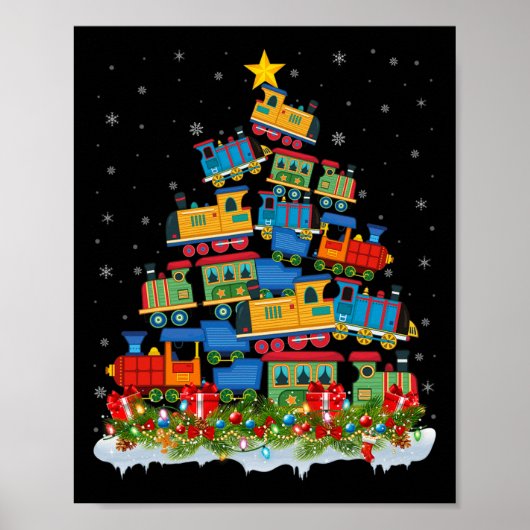 Treinliefhebber Kerstboom Kerstman Kersttrein Poster (Voorkant)