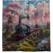 Treinliefhebbers op treinreis douchegordijn (Voorkant)