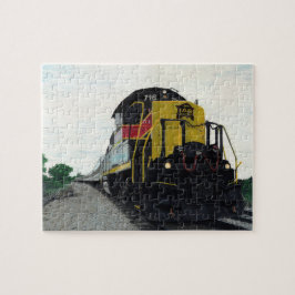 Treinlocomotief op sporen legpuzzel