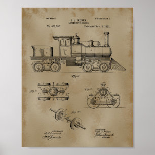 Treinlocomotief Patenttekening Poster