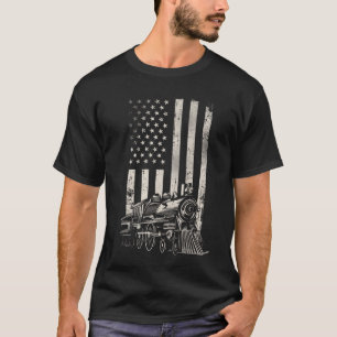Treinlocomotief Stoomtrein Amerikaanse vlag T-shirt