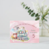 Treinmachinemisje 5e verjaardagsuitnodiging briefkaart (Staand voorkant)