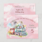 Treinmachinemisje 5e verjaardagsuitnodiging briefkaart (Voorkant / Achterkant)