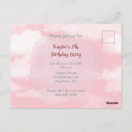 Treinmachinemisje 5e verjaardagsuitnodiging briefkaart (Achterkant)