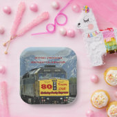 Treinmotor 80e verjaardag feestvierkant papieren bordje (Feest)