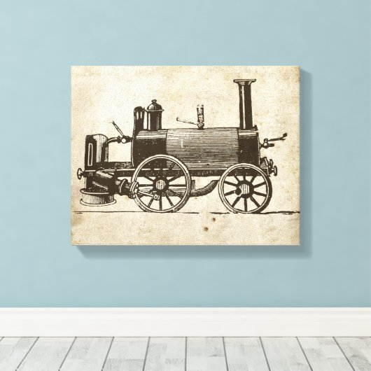 Treinmotor met Antiek Speelgoed Canvas Afdruk (Insitu (Houten vloer))