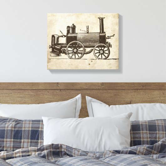 Treinmotor met Antiek Speelgoed Canvas Afdruk (Insitu (Slaapkamer))