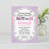 Treinmotor Paarse Streep Roze Polka Dot Verjaardag Kaart (Staand voorkant)