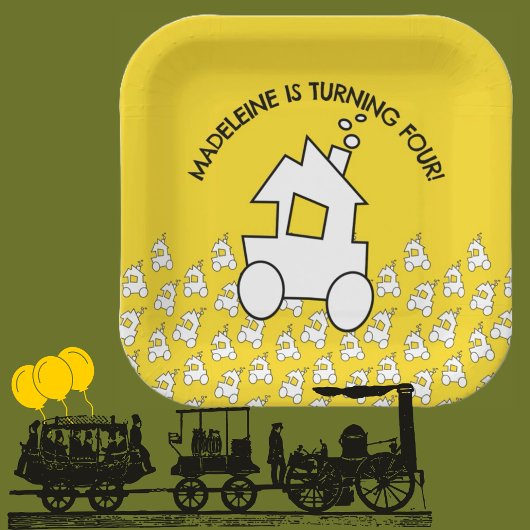 Treinmotor Verjaardagsfeest Papieren Borden Papieren Bordje