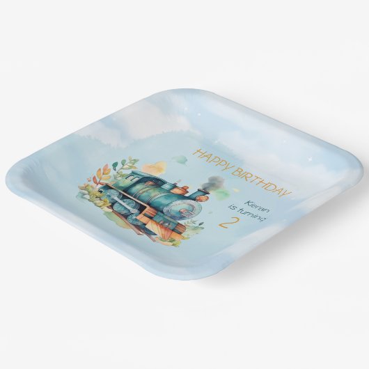 Treinmotorjongen 2e. Birthday Papieren Bordje (Gebogen)