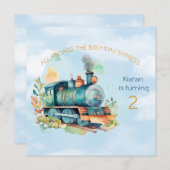 Treinmotorjongen 2e. Birthday Uitnodiging (Voorkant / Achterkant)