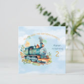 Treinmotorjongen 2e. Birthday Uitnodiging (Staand voorkant)