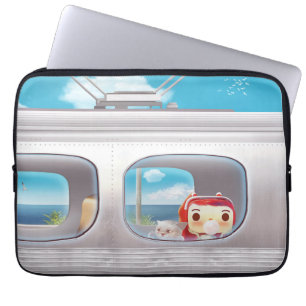 Treinreis met kat laptop sleeve