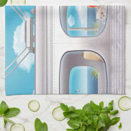 Treinreis met kat theedoek (Gevouwen)