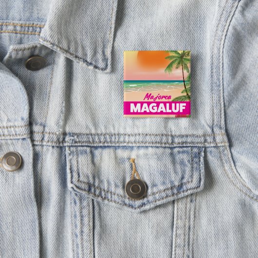 Treinreisposter Magaluf Majorca Vierkante Button 5,1 Cm (In situ)