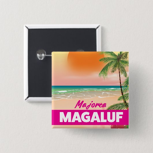Treinreisposter Magaluf Majorca Vierkante Button 5,1 Cm (Voorkant /achterkant)