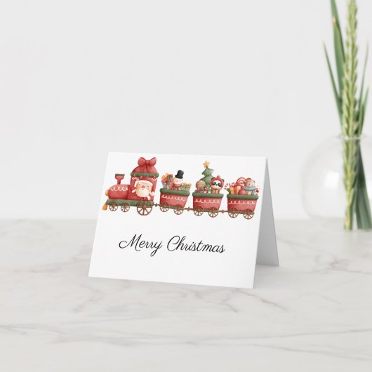 Treinrit met Kerstman en vrienden Feestdagen Kaart (Voorkant)
