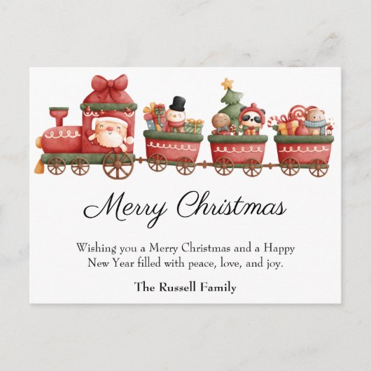 Treinrit met Kerstman en vrienden Feestdagenkaart (Voorkant)