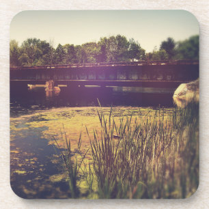 Treinsporen over de rivier bier onderzetter