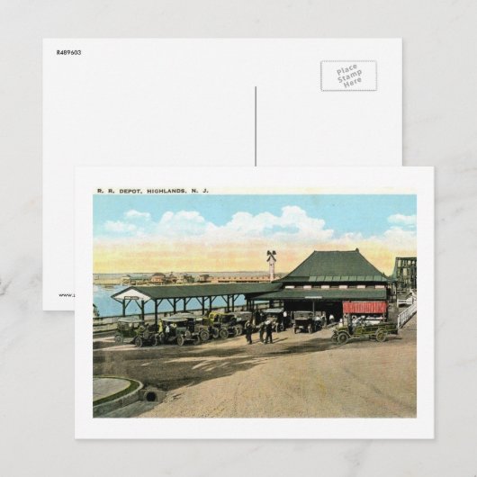 Treinstation, Atlantic Highlands NJ Vintage Briefkaart (Voorkant / Achterkant)