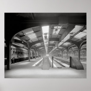 Treinstation Chicago, 1920. Antieke Spoorweg Poster