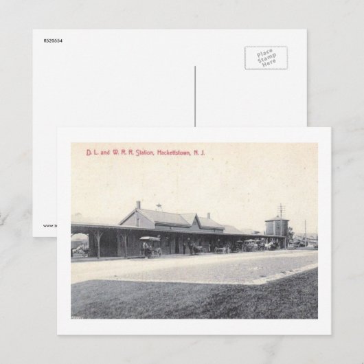 Treinstation, Hackettstown, NJ 1908 Vintage Briefkaart (Voorkant / Achterkant)
