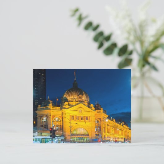 Treinstation Melbourne 's nachts Briefkaart (Staand voorkant)