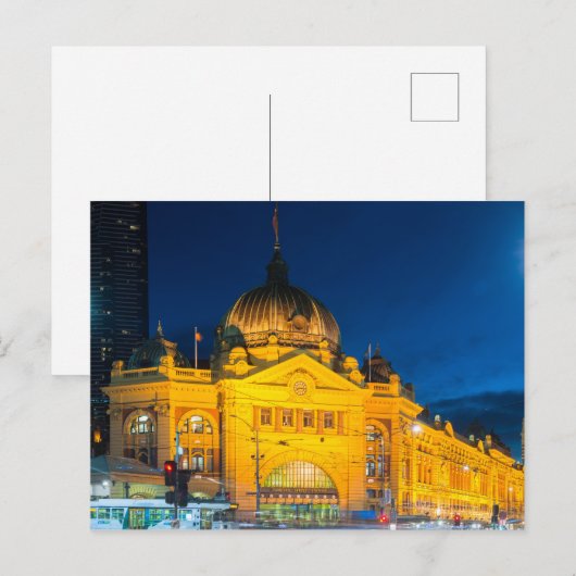 Treinstation Melbourne 's nachts Briefkaart (Voorkant / Achterkant)
