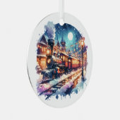  treinstation met kerst gepersonaliseerd metalen ornament (Voorkant Rechts)