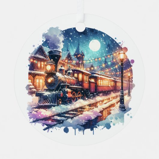  treinstation met kerst gepersonaliseerd metalen ornament (Voorkant)