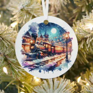 treinstation met kerst gepersonaliseerd metalen ornament