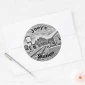  treinstation met  tekst ronde sticker (Envelop)