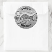  treinstation met  tekst ronde sticker (Tas)