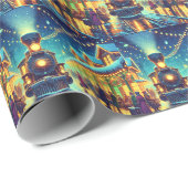 treinstation op kerstavond Snowy Night Cadeaupapier (Rol Hoek)