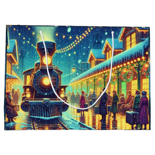  treinstation op kerstavond Snowy Night Groot Cadeauzakje (Achterkant)