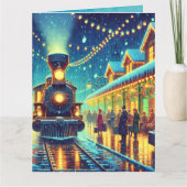 treinstation op kerstavond Snowy Night Kaart (Voorkant)