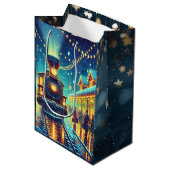  treinstation op kerstavond Snowy Night Medium Cadeauzakje (Voorkant Gekanteld)