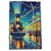  treinstation op kerstavond Snowy Night Medium Cadeauzakje (Voorkant)