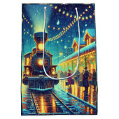  treinstation op kerstavond Snowy Night Medium Cadeauzakje (Achterkant)