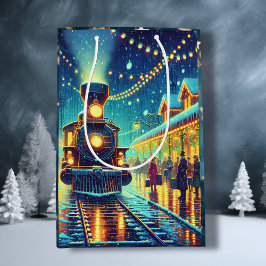  treinstation op kerstavond Snowy Night Medium Cadeauzakje