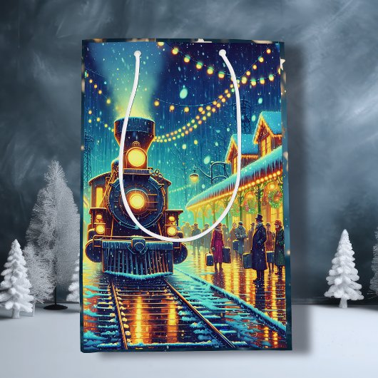  treinstation op kerstavond Snowy Night Medium Cadeauzakje