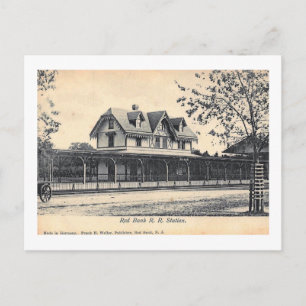 Treinstation, Rode Bank, de Vintage van New Jersey Briefkaart
