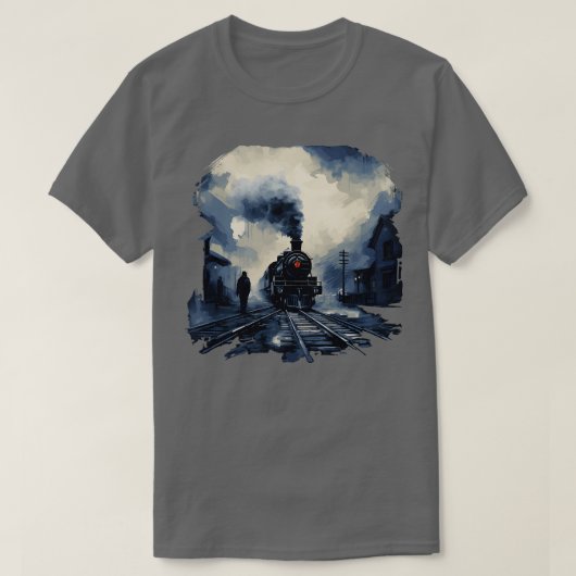 Treinstation scène stoomlocomotief t-shirt (Design voorkant)