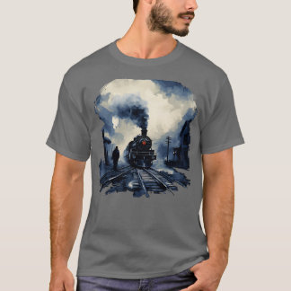 Treinstation scène stoomlocomotief t-shirt