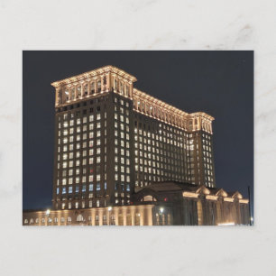 Treinstation van Detroit 's nachts Briefkaart